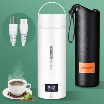 Travel Electric Kettle Portable Small Mini Tea Coffee Kettle Water Boiler, Water Heater with 4 Temperature Control,304 Stainless Steel with Auto Shut-Off & Boil Dry Protection, BPA-Free (White) - color: White