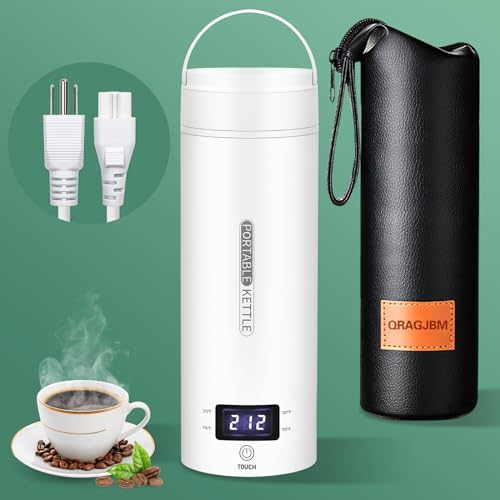 Travel Electric Kettle Portable Small Mini Tea Coffee Kettle Water Boiler, Water Heater with 4 Temperature Control,304 Stainless Steel with Auto Shut-Off & Boil Dry Protection, BPA-Free (White) - color: White