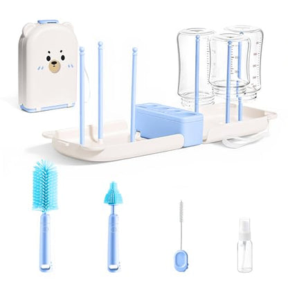 LEQXGO Travel Baby Bottle Cleaner Kit with Storage Case, 7-in-1 Baby Bottle Brush Set with Drying Rack for Breast Pump Parts, Bottle Washing Kit - Baby Travel Essential for Flying & On-the-Go (Blue) - color: Blue