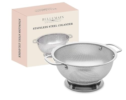 Bellemain 3 Qt Metal Colander with Handle | Pasta, Spaghetti, Berry, Fruit, Vegetable, Kitchen Food Strainer Basket | Premium Stainless Steel Colander Bowl | Pot Drainer for Cooking, Sifter Strainer - size: 3-Quart