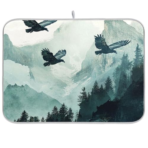 Bald Eagle Mountains Green01 Dish Drying Mat for Kitchen Counter Kitchen Drying Mat Dish Rack Mat Dish Drainer Pad Microfiber Absorbent Washable Drying Pad for Countertop 16 x 18 - color: Bald Eagle Mountains Green01, size: 18'' x 24''