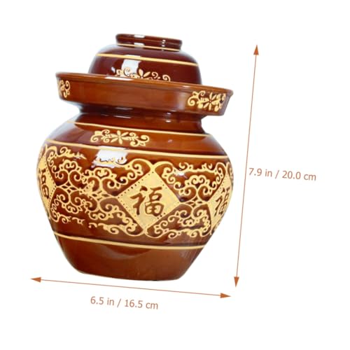 FOMIYES Earthenware Kimchi Jar 4lb Thickened Ceramic Pickle Sealed Crock with Water-seal Lid for Home Fermentation and Vegetable Storage