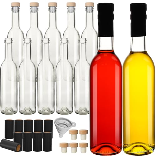 DHSBTLS12 oz/ 375 ml Clear Glass Bottles With Cork Lids, 12 Pack | 375ml Home Brewing Bottles with Shrink Capsules, Juicing Bottles for Bordeaux Wine, Beverage, Sparkling Wine, Kefir, Decor - color: 375ml 12 Pack White Wood Lids