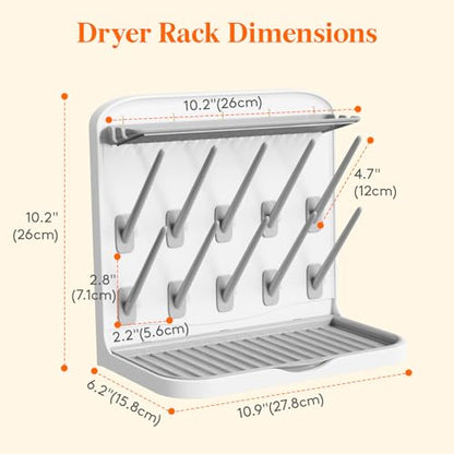 Lifewit Baby Bottle Drying Rack with 10 Hooks, Newborn Essentials Must Haves, Bottle Storage Organizer for Countertop, Cabinet, Rack Dryer Holder for Pacifiers, Pump Parts, Baby Stuff - size: Medium-10 Hooks, style: without Drain Mat