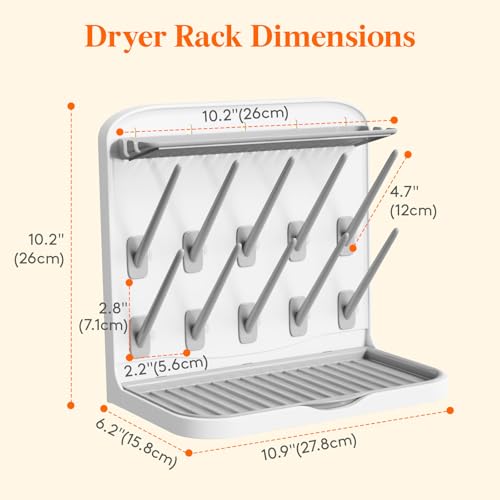 Lifewit Baby Bottle Drying Rack with 10 Hooks, Newborn Essentials Must Haves, Bottle Storage Organizer for Countertop, Cabinet, Rack Dryer Holder for Pacifiers, Pump Parts, Baby Stuff - size: Medium-10 Hooks