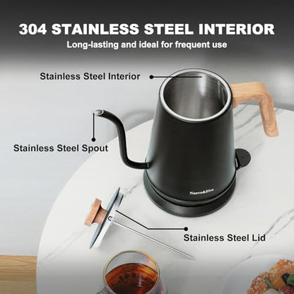 Nueve&Five Electric Gooseneck Kettle with Thermometer, 1.0L Pour Over Hot Water Kettle for Coffee and Tea, 1000W, Auto Shutoff, Boil-Dry Protection, Matte Black - color: BLACK