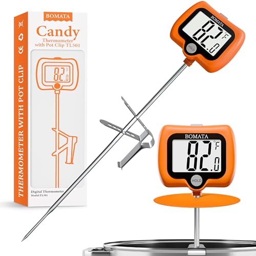 BOMATA Digital Candy Thermometer with Pot Clip, Deep Fry Oil Thermometer with Rotatable Display & Long Probe, for Candy Candle Making, Cooking, Food, Liquids, Water, Sugar.. Orange - color: Orange