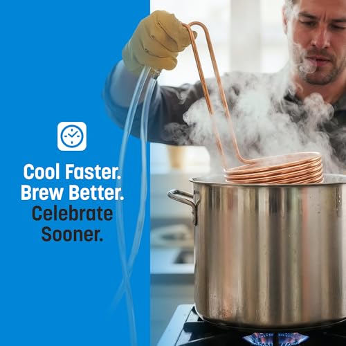 Coldbreak 25Ft. Wort Chiller with Copper Coil - Compact and Basic Immersion Beverage Chiller and Beer Brewing Equipment - 2pcs of 4Ft. Vinyl Tubings with Garden Hose Fitting and Hose Clamps Included - size: 25'