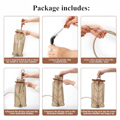 Patelai 8 in 1 Hydration Bladder Cleaning Kit Includes 3 Different Brushes and Drying Collapsible Bladder Frame, Water Reservoir Backpack Cleaning Kit - color: Brown
