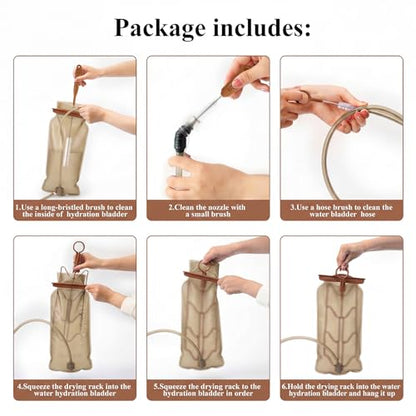 Patelai 8 in 1 Hydration Bladder Cleaning Kit Includes 3 Different Brushes and Drying Collapsible Bladder Frame, Water Reservoir Backpack Cleaning Kit - color: Brown