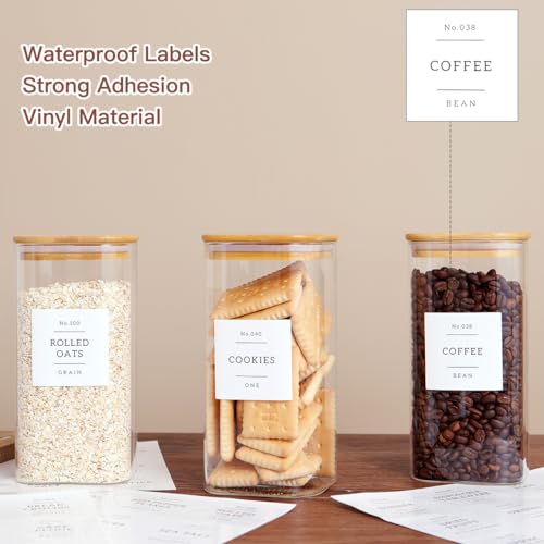 CZZGSM 3 Pack Square Glass Kitchen Storage Jars with Airtight Bamboo Lids and 132 Pantry Labels - 54oz Glass Canisters with Wood Lids - Food Storage for Sugar, Rice, Pasta, Cereal - color: 54OZ-3Pack