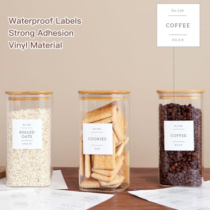 CZZGSM 3 Pack Square Glass Kitchen Storage Jars with Airtight Bamboo Lids and 132 Pantry Labels - 54oz Glass Canisters with Wood Lids - Food Storage for Sugar, Rice, Pasta, Cereal - color: 54OZ-3Pack