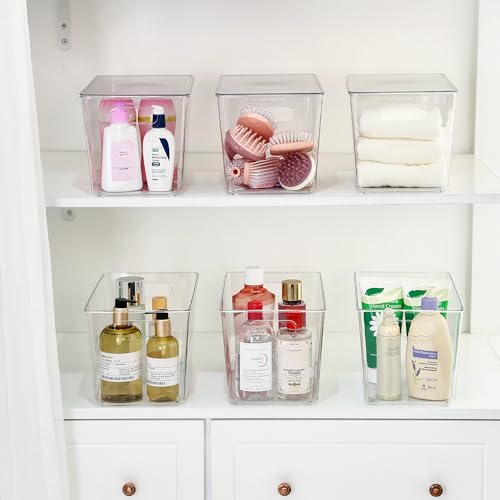 Vtopmart 4 Pack Clear Stackable Storage Bins with Lids,XLarge Plastic Containers with Handle for Pantry Organizer and Storage,Perfect for Kitchen,Fridge,Cabinet, Closet,Bathroom Organization - size: XL(13"L x 7.4"W x 7"H)