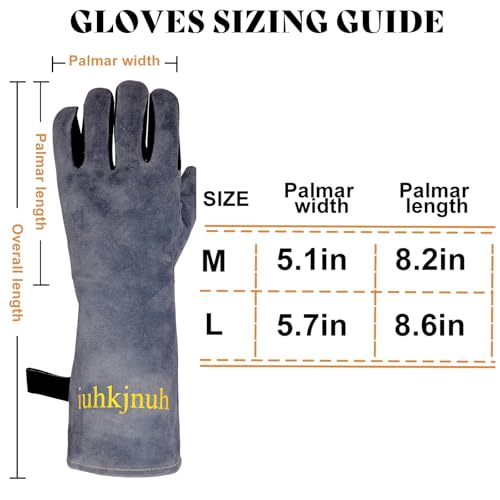 Leather Welding Gloves, 16inch 932℉ Heat/Fire Resistant, Wood Stove Gloves, Large Mitts for BBQ,Grill,Tig/Mig (Grey, M) - color: Crey, size: Medium
