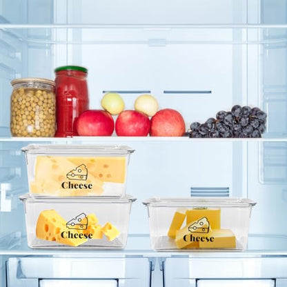 3 Pack Cheese Container Airtight with Draining Basket Cream Block Cheese Sliced Cheeses Box with Lid Saver for Fridge Deli Meat Storage Box,Cheeses Sliced,Grated,Cheddar Keeper - color: Clear - 3 Pack