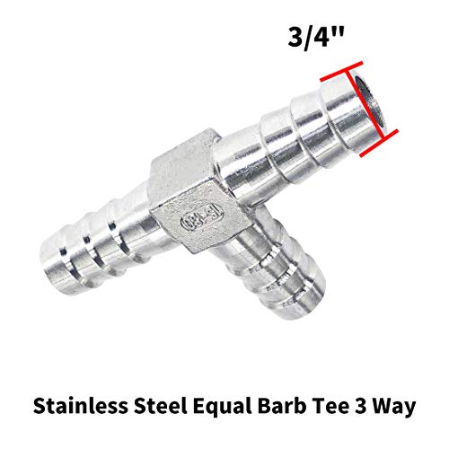 3/4" Tee Hose Barb Fitting Stainless Steel Equal Barb 3 Way T shaped Splitter Joint Connector Adapter Union Fitting for Fuel Gas Liquid Air - size: 3/4 inch, style: 1 Pcs