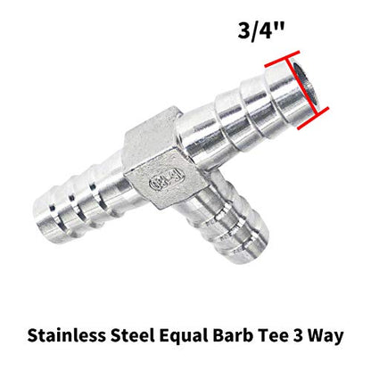 3/4" Tee Hose Barb Fitting Stainless Steel Equal Barb 3 Way T shaped Splitter Joint Connector Adapter Union Fitting for Fuel Gas Liquid Air (2Pcs) - size: 3/4 inch, style: 2 Pcs