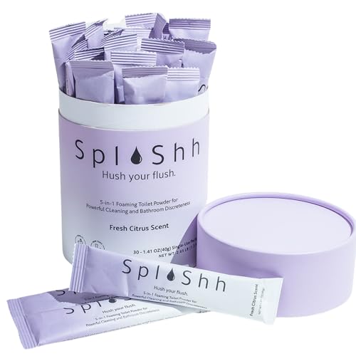 SplaShh 5 in 1 Foaming Toilet Bowl Cleaner, 30 Powder Packets, Fresh Citrus Scent, No Harsh Chemicals, Easy Clean, Replaces Sprays, Pods & Tablets, Stain & Odor Remover, Convenient Pouches