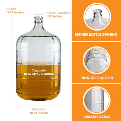 FastRack 5 Gallon Glass Carboy | Clear Fermenter for Wine & Beer | Italian Glass Carboy for Home Brewing, Fermentation Jar & Storage | Durable Wine Carboy & Fermenting Jug | #7 Stopper NOT INCLUDED