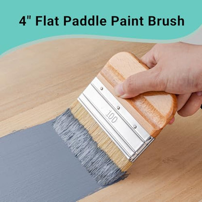 Mister Rui Chalk Wax Paint Brush, 4pcs, Chalk Paint Brushes for Furniture, Flat Pointed and Round Brush with Natural Bristles for Chalk Paint and Wax, Natural Bristles Stencil Brushes, No Shedding