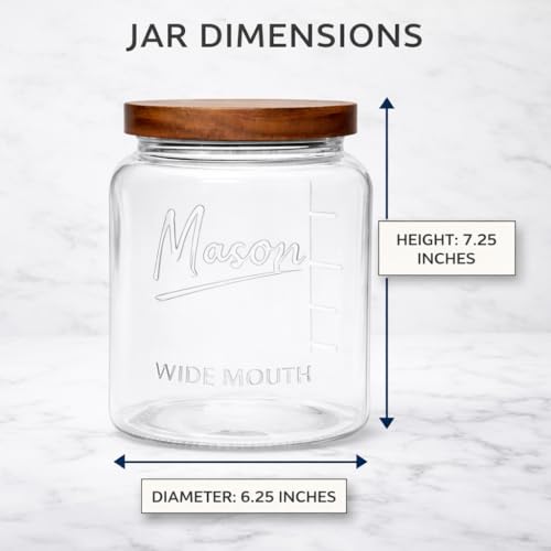 Kitchentoolz Half Gallon Glass Mason Jars with Airtight Push to Close Wooden Lids - Food Storage & Canning Jars with Measurement Markings - Pantry Containers for Flour, Sugar & Dry Goods - 64 oz (4pk) - size: Pack of 4