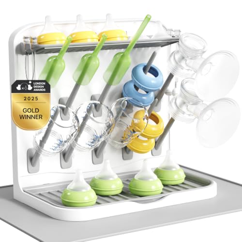 Lifewit Baby Bottle Drying Rack with Drain Mat & 10 Hooks, Newborn Essentials Must Haves, Bottle Storage Organizer for Countertop, Cabinet, Rack Dryer Holder for Pacifiers, Pump Parts, Baby Stuff - size: Medium-10 Hooks