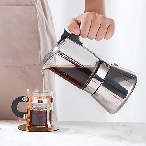 SIXAQUAE Induction Moka Pot, Crystal Glass-top & Stainless Steel Stovetop Espresso Maker,Classic Italian coffee maker (160ml) - size: 160 ml - Standard