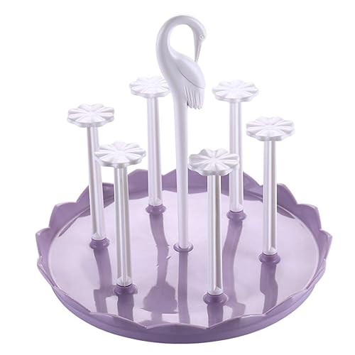 Bottle Drying Rack,Swan Cup Holder,Mug Holder with Rotating Drain Tray;Stylish Swan Head Design;Ideal for Kitchen,Dining,Living Room;Coffee Mug Holder(Purple)