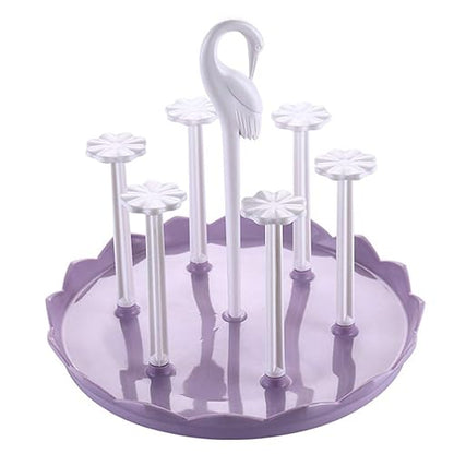 Bottle Drying Rack,Swan Cup Holder,Mug Holder with Rotating Drain Tray;Stylish Swan Head Design;Ideal for Kitchen,Dining,Living Room;Coffee Mug Holder(Purple)