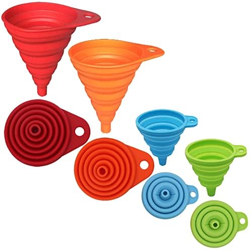 Kitchen Funnel Set 4 Pack, Food Grade Silicone Collapsible Funnels for Filling Water Bottle Liquid Transfer, Small and Large, Kitchen Gadgets Accessories