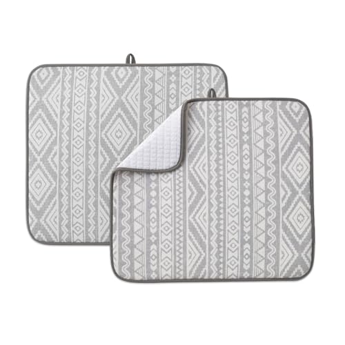 FRESHMINT Printed Dish Drying Mats for Kitchen Counter 2 Pack Absorbent Reversible Drying Mats Microfiber Kitchen Countertop Protector Dishes Drying Pad Extra Large 18"x16" Dish Mat - color: Global Bohemian, size: 16''X18''