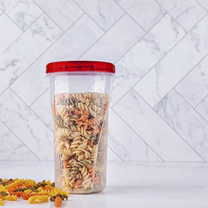 PLASTICPRO 48 Ounce Twist Top Deli Containers Clear bottom With Red Top Twist on Lids Reusable, Stackable, Food Storage Freezer Container Pack of 4 - color: Red