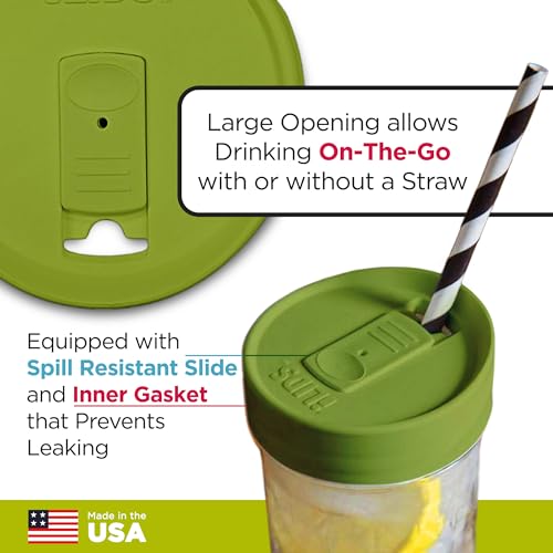 Wide-Mouth Mason Jar Drink Lid - USA Made, BPA-Free, Spill-Resistant for Coffee, Cold Brew & Iced Tea - Fits 3 3/8 in Ball & Kerr Wide Mouth - Pack of 2 - color: Lime Green