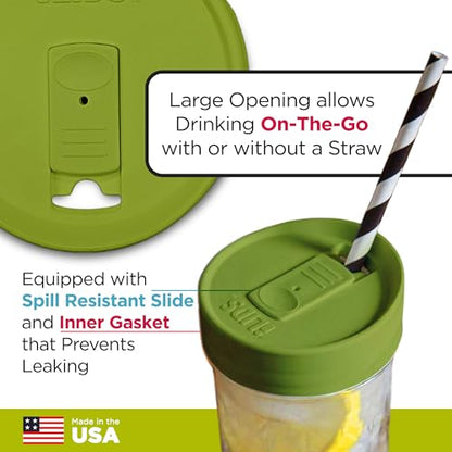 Wide-Mouth Mason Jar Drink Lid - USA Made, BPA-Free, Spill-Resistant for Coffee, Cold Brew & Iced Tea - Fits 3 3/8 in Ball & Kerr Wide Mouth - Pack of 2 - color: Lime Green