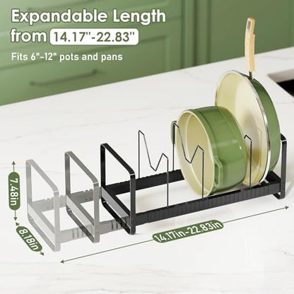 MUDEELA Pot Rack Pan Organizer inside Cabinet - Expandable Pot Lid Organizer for Cabinet with 12 Adjustable Dividers, Cutting Board Organizer Holder Baking Rack Kitchen Cabinet Storage Organization - style: 12 Dividers-Upgrade