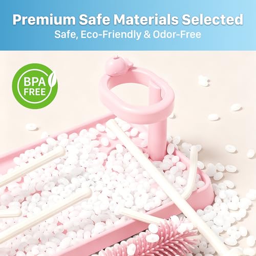 [4-in-1] Baby Bottle Drying Rack Set with Multi-Functional Brushes, Silicone Bottle Brush, Nipple Brush & Straw Cleaner, Space-Saving Countertop Cleaning Kit for Feeding Essentials, BPA-Free (Blue) - color: Blue