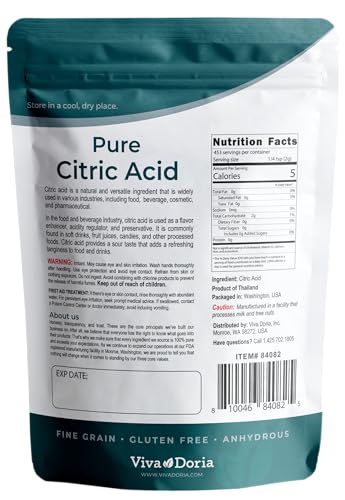 Viva Doria 100% Pure Citric Acid, Food Grade, Fine Grain, 2 lb (907 g) - size: 2 Pound (Pack of 1)