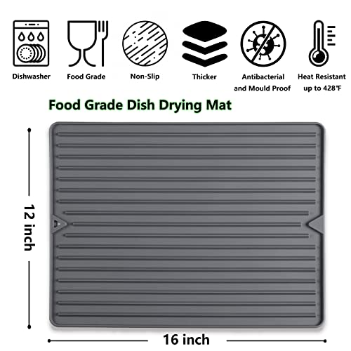 Dish Drying Mat, Flexible Silicone Drying Mat for Kitchen Counter, Heat Resistant Silicone Trivet for Countertop Protector, Super Thick Non-Slip Dish Drying Pad for Under Rack, 12” x 16” - size: 12" x 16"