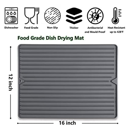 Dish Drying Mat, Flexible Silicone Drying Mat for Kitchen Counter, Heat Resistant Silicone Trivet for Countertop Protector, Super Thick Non-Slip Dish Drying Pad for Under Rack, 12” x 16” - size: 12" x 16"