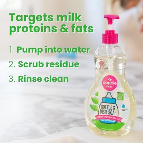 Dapple Baby Fragrance Free Bottle & Dish Soap - (3 Pack) 16.9 fl oz - Cleans Baby Bottles, Sippy Cups, Pacifiers, Breast Pumps, & More - Gently Removes Milk Film & Odors - Includes 1 Pump - size: 16.9 Fl Oz (Pack of 3)