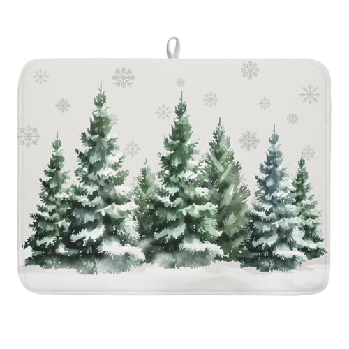 Winter Pine Tree Dish Drying Mat for Kitchen Counter 18x24 Inch Winter Decorative Dishes Mats Winter Absorbent Reversible Kitchen Drainer Pad Christmas Decorations Fast Dry Tableware Dishes Pad - color: Christmas Pine Tree-White, size: 18" x 24"