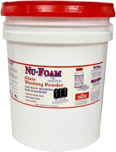 Nu-Foam Glass Washing Powder - Detergent for Bar Glassware – Original Streak-Free Solution - Hand Washing Bar, Tavern, Brewery Supplies - Spotless Serving Glasses - Easy On Hands - 40Lb Pail - style: 640 Ounce (Pack of 1)