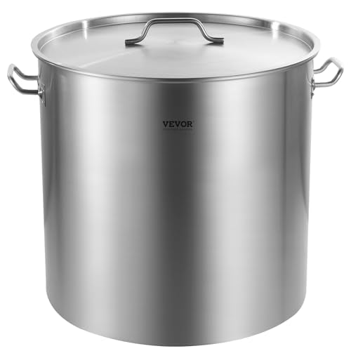 VEVOR Stainless Steel Stockpot, 100 Quart Large Cooking Pots, Cookware Sauce Pot with Basket, Lid, and Handle, Heavy Duty Commercial Grade Stock Pot, Sanding Treatment, for Large Groups Events Silver - size: 100 Quarts