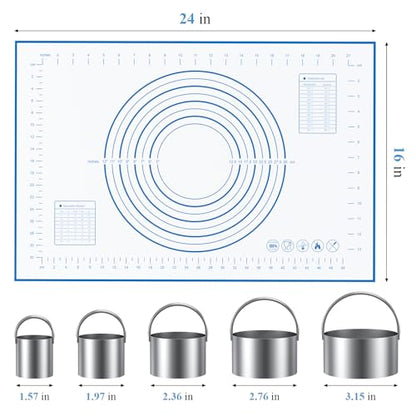 Biscuit Cutter Set, Blue Silicone Baking Mats，Stainless Steel Pastry Blender, Dough Cutter,Pastry Cutter, Baking Tools and Accessories Kit (4 Set Blue) - size: 4 set blue