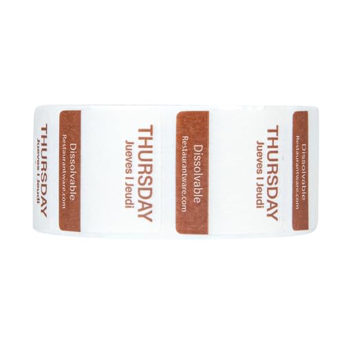 Restaurantware RW Smart 1 Inch x 1 Inch Food Rotation Labels 3500 Dissolvable Food Safety Labels - Premium Trilingual Paper Day Of The Week Labels For Food Storage Or Prep Weekly - style: 7-Day