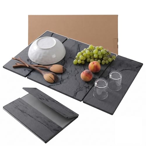 Large Stone Dish Drying Mat for Kitchen Counter,Collapsable Stone Dish Drying Mat with Diatomaceous Earth for Quick Drying-Ultra Absorbent-Eco-Friendly,Foldable -23.6"×15.7" Dark Gray Marble Pattern - color: L22-Dark Grey