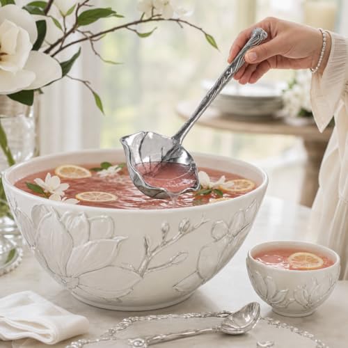 Arthur Court Magnolia Pattern Aluminum Serving Ladle - Elegant Punch/Soup Ladle for Entertaining - 12.5 Inch Long - size: 12.5 inches Magnolia