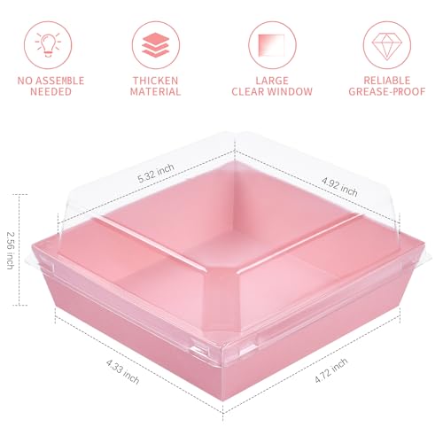 Ocmoiy Charcuterie Boxes with Clear Lids, 5 Inches, 50 Pack, Pink | To Go Paper Food Containers, Disposable Bakery Dessert Boxes, For Sandwich, Cookie, Pastry, Cake Slice - color: Pink
