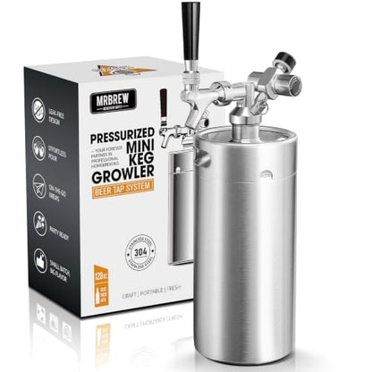 MRbrew 128oz Mini Beer Keg Growler Mini Kegerator - Portable Draft Beer Dispenser System, Pressurized Stainless Steel Beer Growler Tap with CO2 Regulator & Beer Tap for Fresh Beer, Home Bar Party&Gift