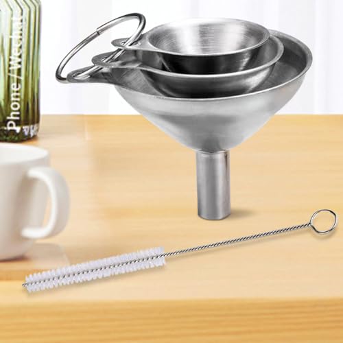 Set of 3 Stainless Steel Funnels, Large Small Funnel, Food Grade Mini Metal Kitchen for Transferring Essential Oils, Liquid, Fluid, Small for Filling Bottles Flask Cooking